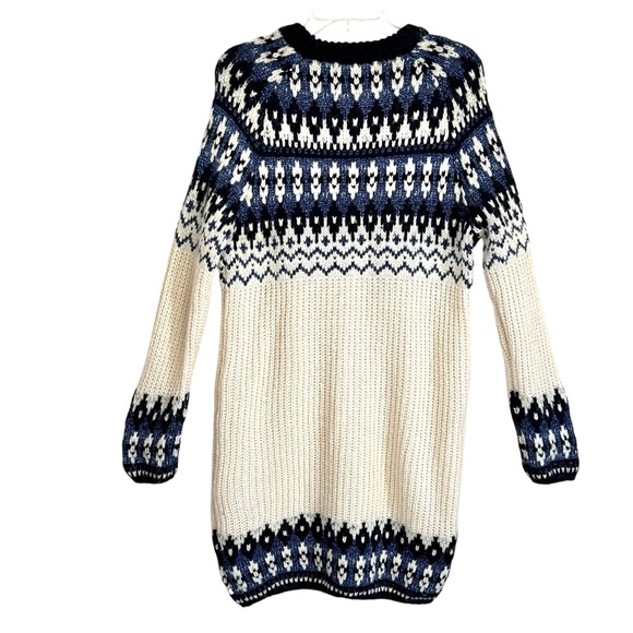 Scotch & Soda Fair Isle Wool Blend Sweater Dress L Cream Blue Preppy Nordic - Picture 4 of 8
